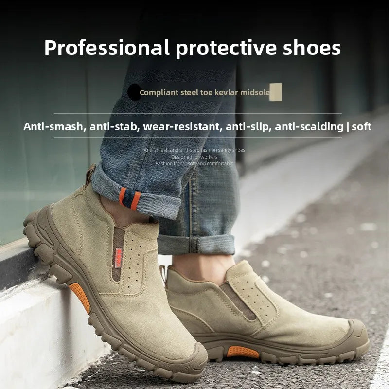 Anti Smashing Plastic Steel Toe Insulated Shoes, Breathable Suede Leather, All Season Anti Scalding Welding Shoes