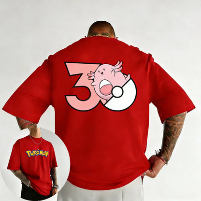 30th Anniversary Chansey Printed T-shirt Summer New Men's and Women's Harajuku Large Loose Casual Short Sleeve Top