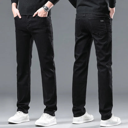 Men New Winter Classics Fleece Thick Warm Jeans Men's Loose Straight Elastic Denim Pants Casual Plush Trousers Large Size 28-40