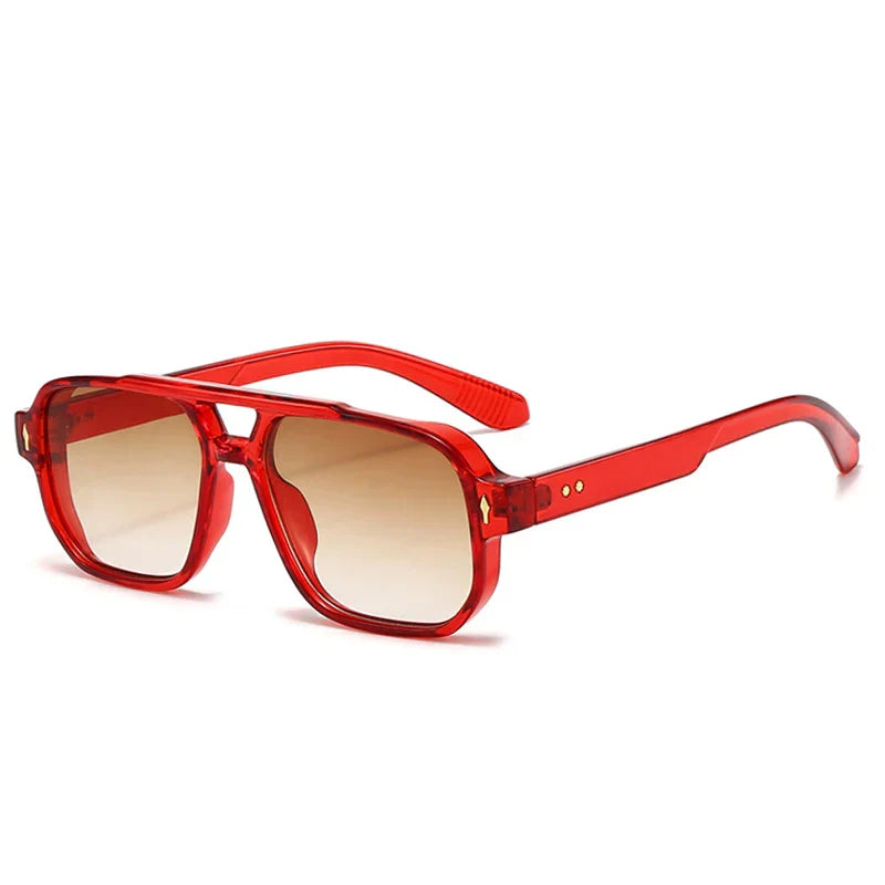 Vintage Double Bridges Men Square Sunglasses Fashion Clear Ocean Lens Eyewear Women Trending Rivets Sun Glasses UV400