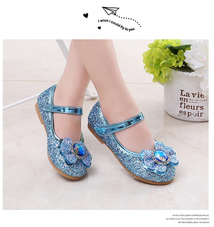 Frozen Girls Princess Shoes Spring and Autumn Flat Paillette Shoes Children's Soft Sole Baby Casual Shoe Party Shoes