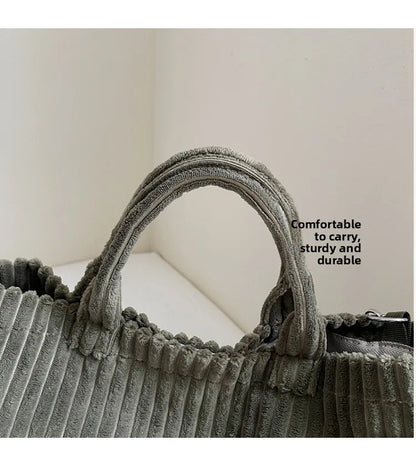 Large Capacity Striped Velvet Handbag Shoulder Bag for Woman Handbags Crossbody Bags, Versatile Letter Corduroy Women's Tote Bag