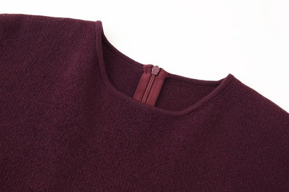 Women Elegant Half Sleeves O-Collar Pleated Dress Spring Woman Rear Zipper Splicing Vintage Casual Knitted Long Dress