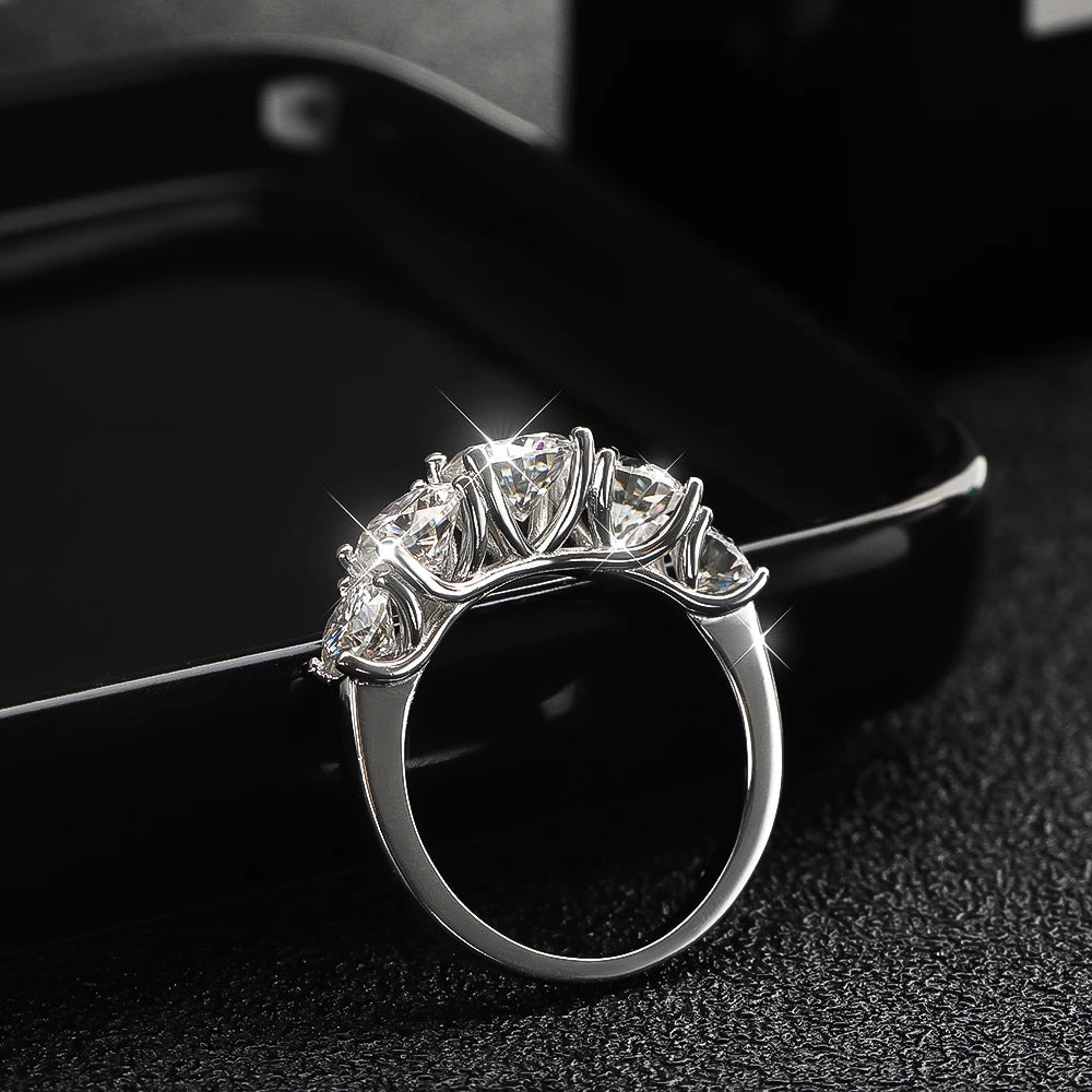 5 Stones 3.6CT D Color Moissanite Rings for Women Sparkling Diamonds with Certificates 925 Sterling Sliver Wedding Ring