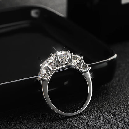 5 Stones 3.6CT D Color Moissanite Rings for Women Sparkling Diamonds with Certificates 925 Sterling Sliver Wedding Ring