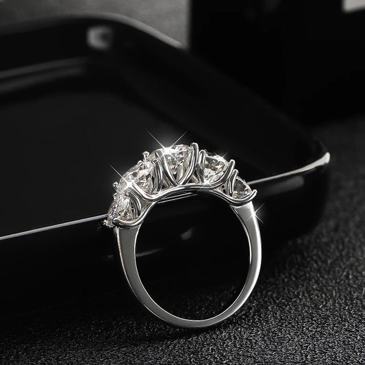 5 Stones 3.6CT D Color Moissanite Rings for Women Sparkling Diamonds with Certificates 925 Sterling Sliver Wedding Ring