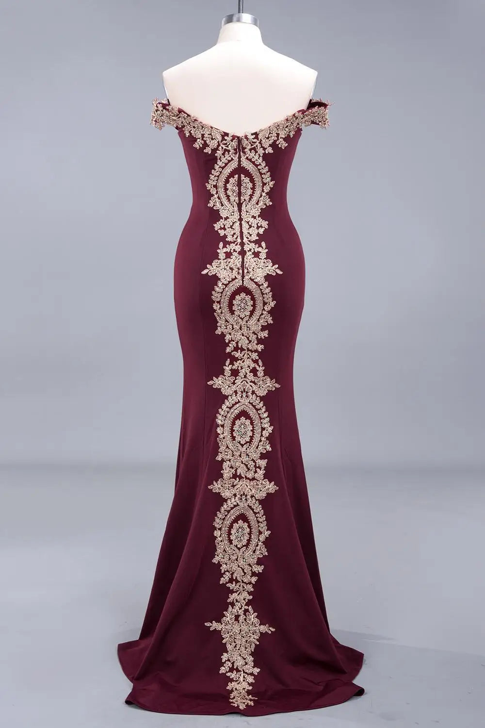 Gold Rose Lace Mermaid Prom Dresses For Women Burgundy Long Sexy Open Back Cap Sleeve Elegant Evening Party Gown Vestido de Gala