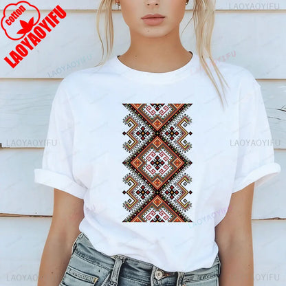 Shirt Ornament Print Shirt Ukraine Shirt Ukrainian T-shirt Gift for Women High Quality Cotton Tops Creativity Style