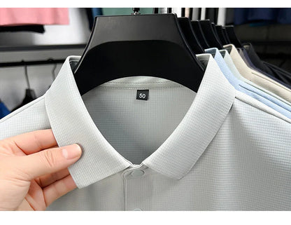 Summer Short Sleeve T-Shirt - Premium Jacquard Spandex, 7A Antibacterial, Seamless, Contrast Color, Split Hem, Wrinkle-Free Polo