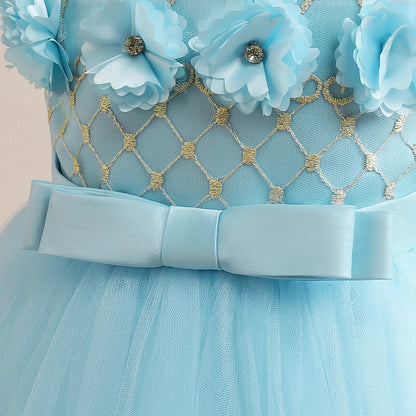 Summer Flower Bridemaid Girl Dresses Elegant Embroidery Princess Party Wedding Evening Dress for Girls Bow Birthday Prom Costume