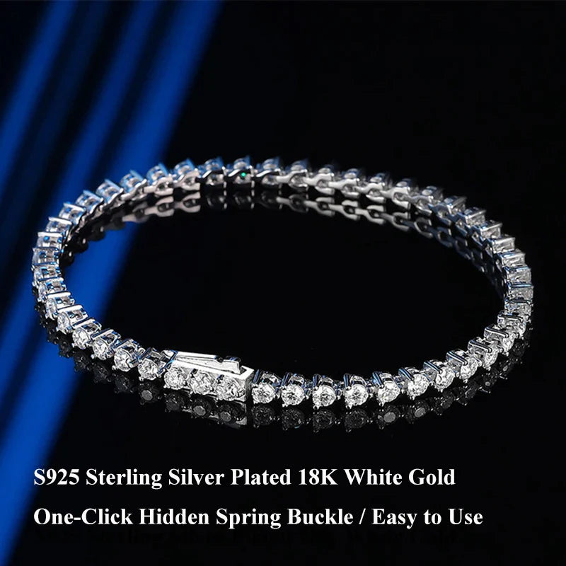 3 Claw 2.5/3mm Full D Color Moissanite Diamond Tennis Bracelet Hidden Buckle for Women Man 925 Silver Link Chain Bracelets
