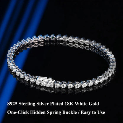 3 Claw 2.5/3mm Full D Color Moissanite Diamond Tennis Bracelet Hidden Buckle for Women Man 925 Silver Link Chain Bracelets