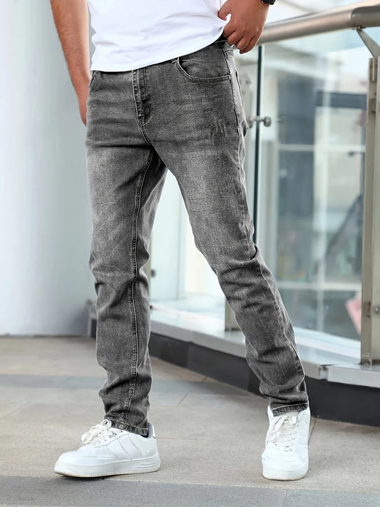 1pc Men'S Casual Slim Fit Stretch Jeans, Chic Street Style Distressed Denim Pants