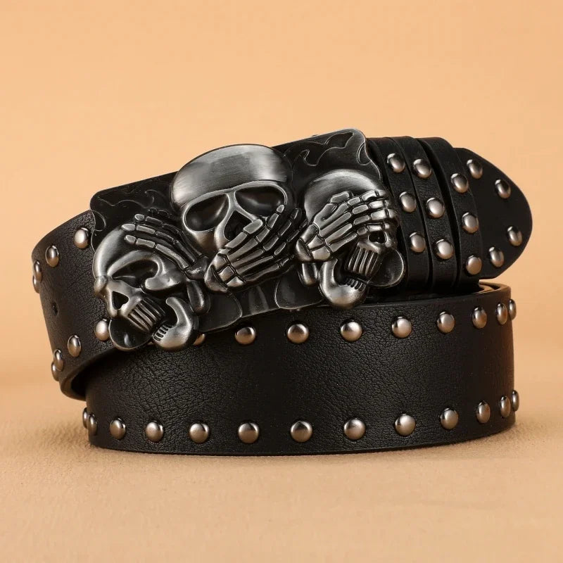 New Women Belt High Quality Luxury Brand Punk Goth Rivet Black Jeans Unisex Men Belt Paw Skull Buckle belt Unisex Waist Belt