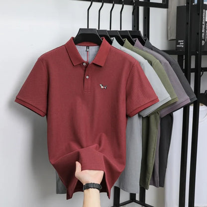 100% pure cotton men's classic dog polo shirt, business casual, sweat absorbing, breathable, daily use, short sleeved T-shirt