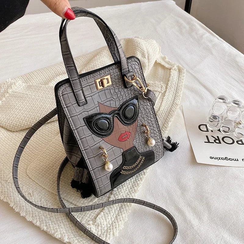 Cartoon Girl Handbag High Quality PU Leather Shoulder Bag for Women Pearl Crossbody Bag Designer Messenger Bag Female Satchel