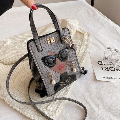 Cartoon Girl Handbag High Quality PU Leather Shoulder Bag for Women Pearl Crossbody Bag Designer Messenger Bag Female Satchel
