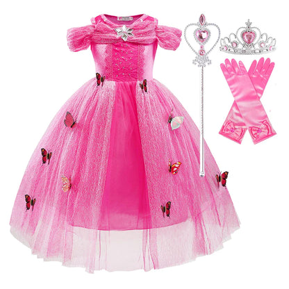 Summer Girls Sleeping Beauty Auroro Princess Halloween Cosplay Dress Off Shoulder Kids Gift Fancy Party Princess Clothing