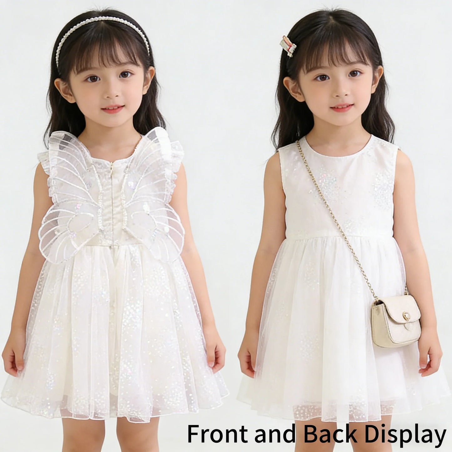 Girls Summer White Princess Dress Kids Tulle Tutu Skirt With Wings Cute Baby Girls Fluffy Party Dress For Birthday Holiday