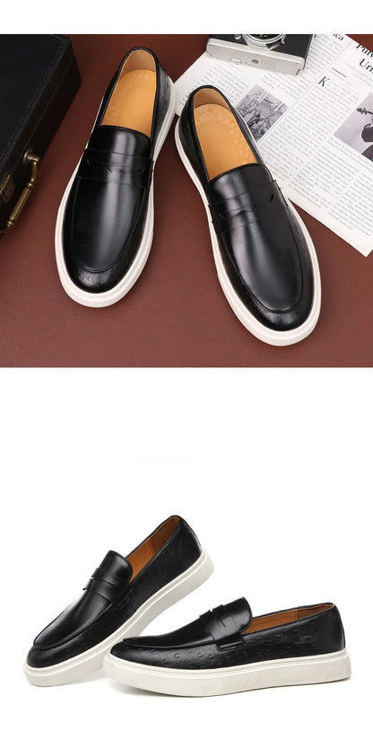 Fashion Men's Casual Shoes Snakeskin Grain Leather Men Retro British Style Loafers Monk Shoes Mens Slip-on Outdoor Driving Flats
