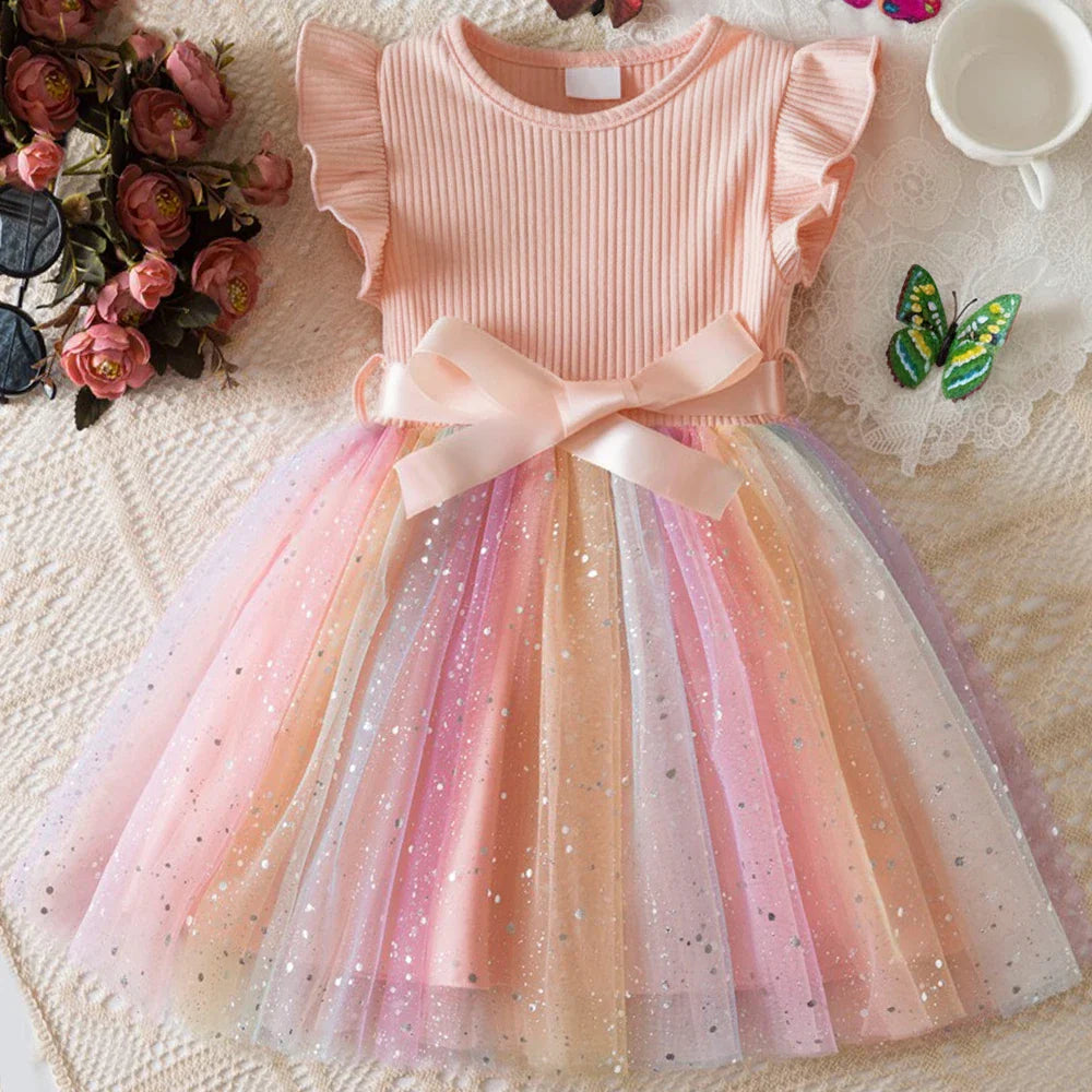 My Little Ponys Girls Dress for Sequins Toddler Girls Rainbow Tulle Sweet Kids Princess Dress for Girls Party Gift