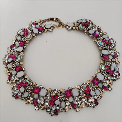2025 New Fashion Crystal Rhinestones Large Collar Choker Necklace Earrings Women Jewelry Sets Indian Statement Wedding Necklace