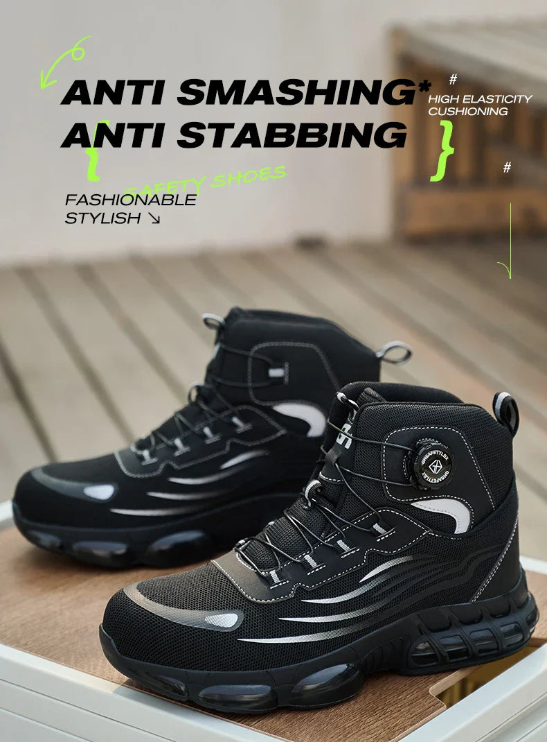 Rotating Buttons Safety Shoes Men Waterproof Steel Toe Safety Footwear Work Boots Men Anti-smash Anti-puncture Protective Boots