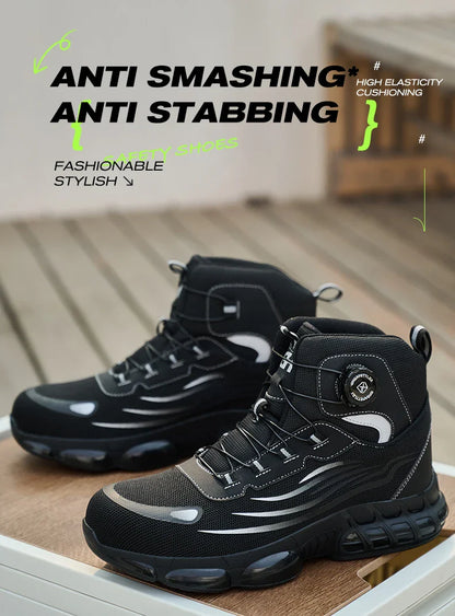 Rotating Buttons Safety Shoes Men Waterproof Steel Toe Safety Footwear Work Boots Men Anti-smash Anti-puncture Protective Boots