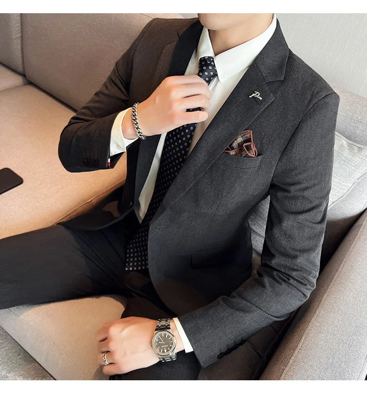 Terno Masculino Casual de Escritório Noivo Casamento Blazer Calça Social