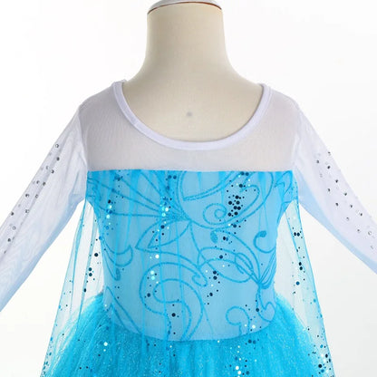 Jasmine Rapunzel Snow Queen Elsa Princess Dress Girl Mesh Sequin Dress Kids Cosplay Belle Aurora Costumes Carnival Party Gowns