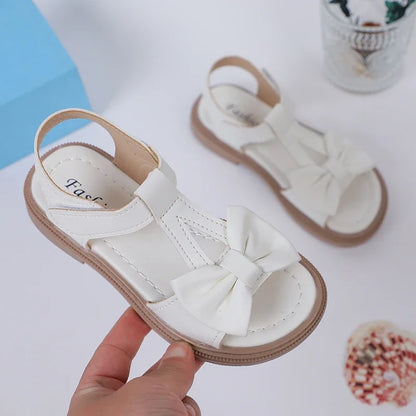 Kids Fashion Girls Sandals New Bow Versatile Open-toe Breathable Simple Platform Casual Shoes Hook Loop Princess Shoes