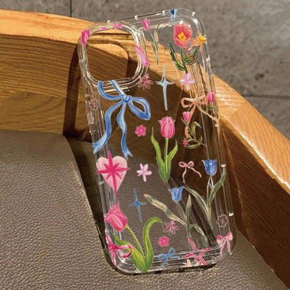 Transparent Fruit Juice Flower Pattern Phone Case For iPhone 17 16 14 11 12 13 15 Pro Max 14 Plus 17 Air Shock-Absorbing Cover