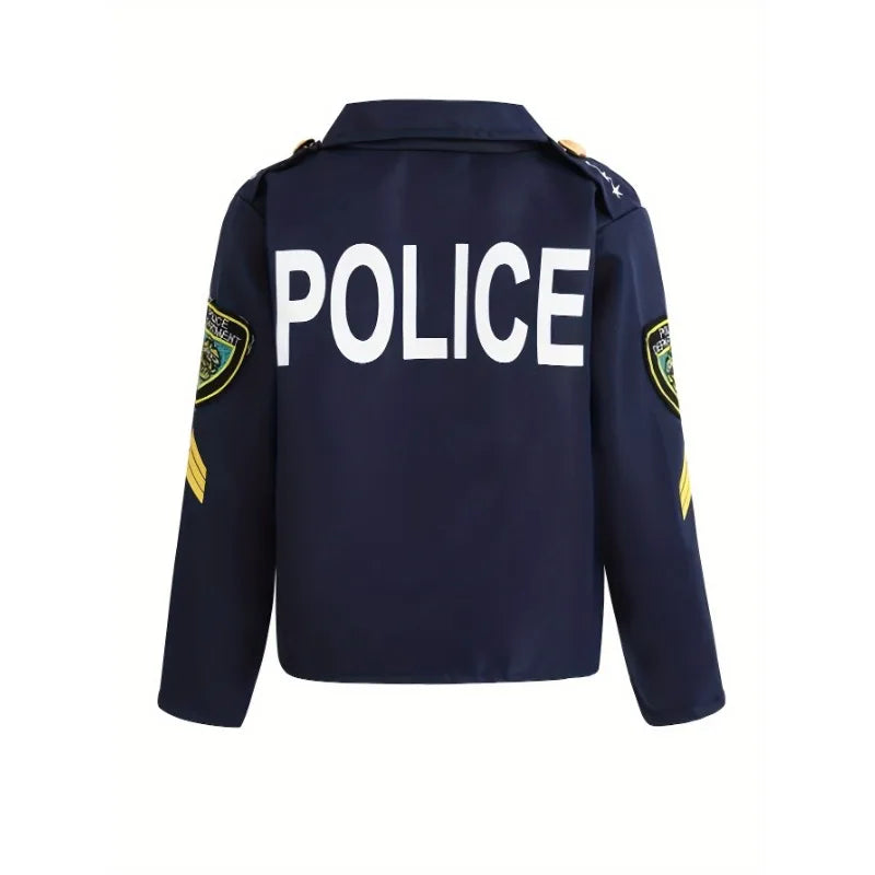Kids Police Officer Costume Set - Jacket, Pants, Justice Hero Boys Police Officer Uniform Cap & Accessories for Halloween Party