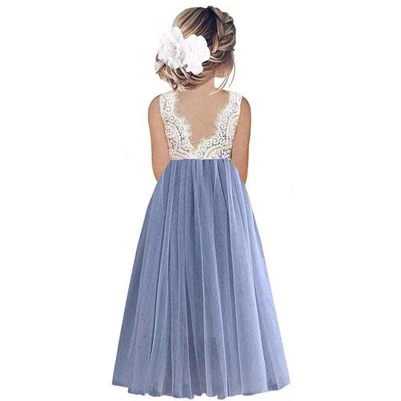 Vestido de Festa de Princesa Plus Size com Renda para Dama de Honra Bebê Crianças Vestidos de Aniversário de Casamento de Verão Roupas Infantis 2 4 6 8 10 12 14
