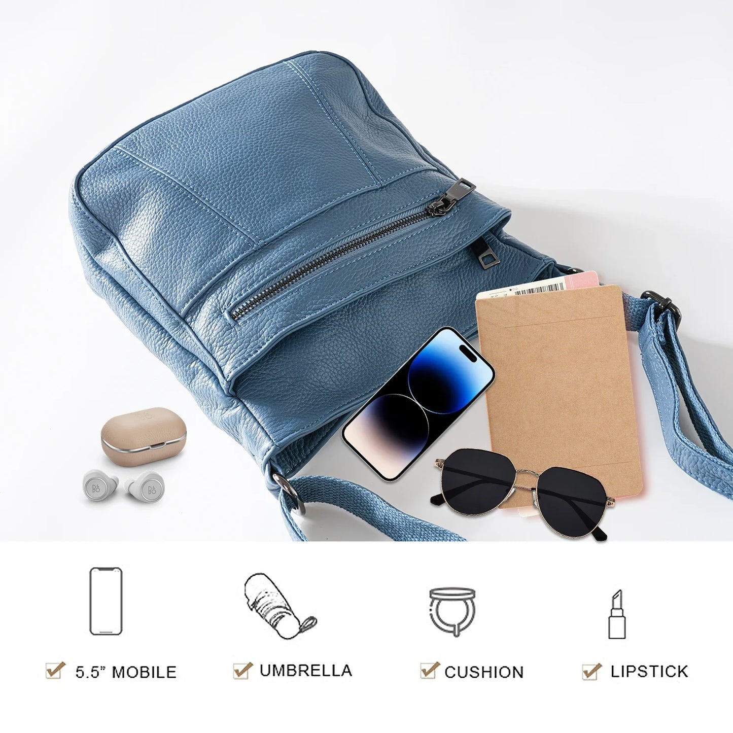 New Genuine Leather Women's Bag Casual One Shoulder Crossbody Bag Multi Pocket Messenger Bag