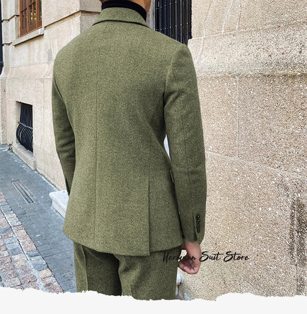 Wool Blend Men's 2 Piece Suit Set（Jacket+Pants) Double Breasted Lapel Suit Set Wedding  Prom Dinner Wrok Travel Dinner Banquet