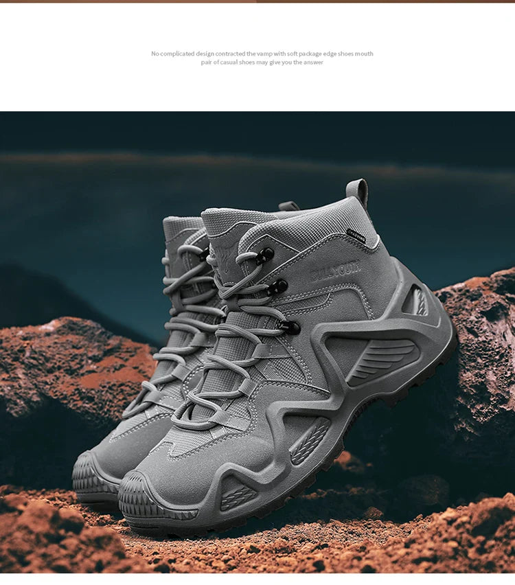 Men's winter high top shoes mid top waterproof and anti slip hiking shoes ultra light work boots tactical boots desert boots