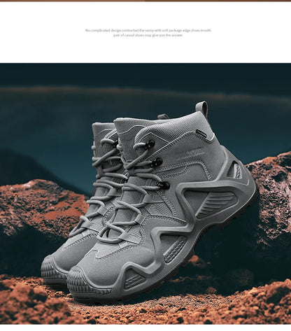 Men's winter high top shoes mid top waterproof and anti slip hiking shoes ultra light work boots tactical boots desert boots