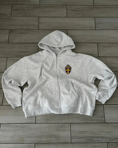 Fashion Retro Stripe Embroidery Zipper Hoodie Sweater Set Men's Two-Piece Set Hip Hood Embroidery Oversized Sweater Men's Set