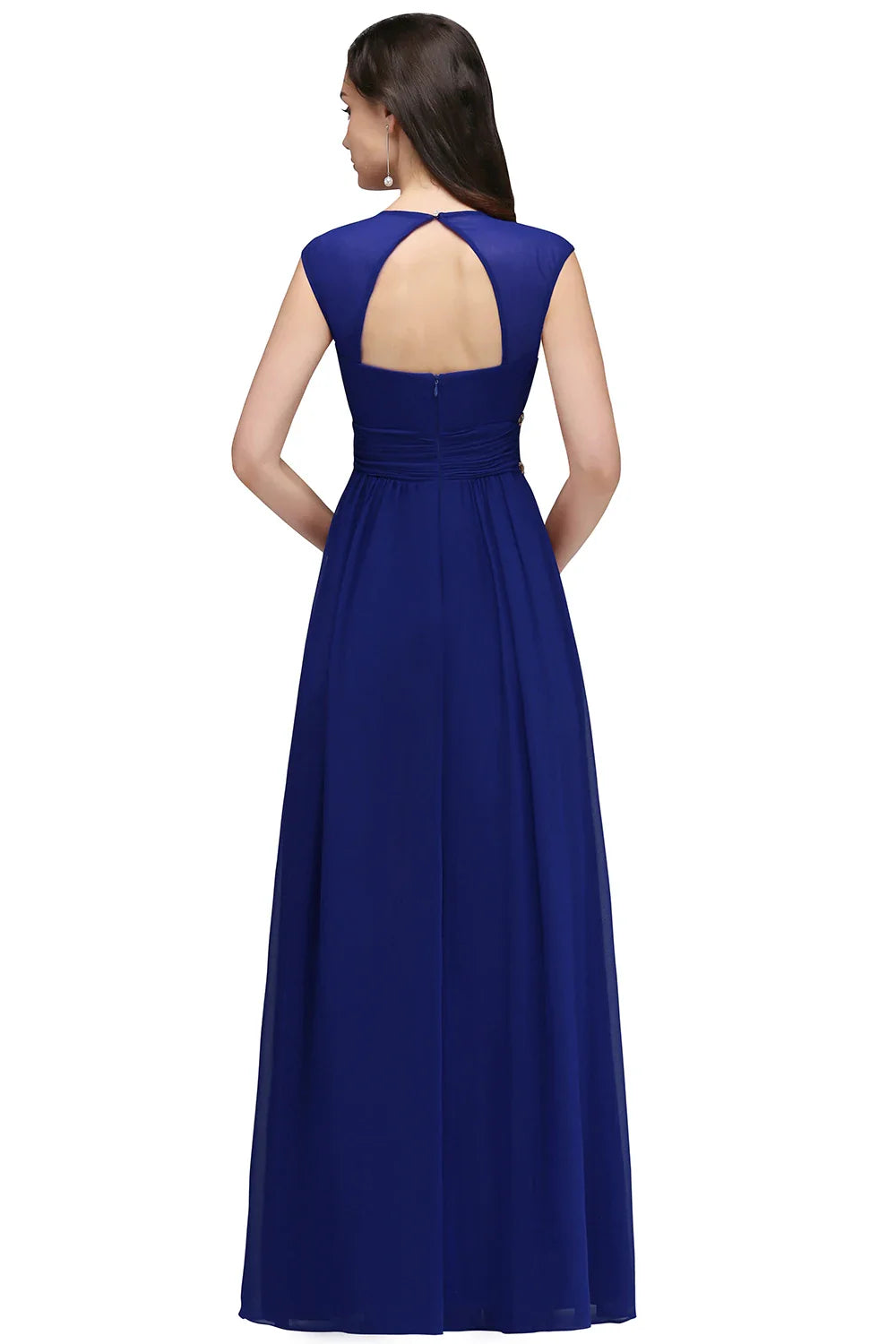 2024 Royal Blue Chiffon Bridesmaid Dress Evening Dress V-Neck Crystal Beaded Backless Wedding Dress Shipping Wthin 24 Hours