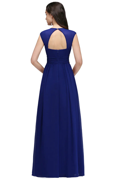 2024 Royal Blue Chiffon Bridesmaid Dress Evening Dress V-Neck Crystal Beaded Backless Wedding Dress Shipping Wthin 24 Hours