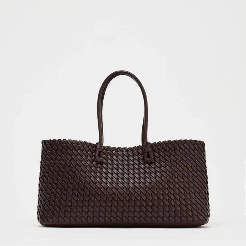 ELONGATED WOVEN SHOPPER BAG Fashionable Top Handle Tote Bag, Women's Shoulder Handbags Luxury Design for Everyday Style