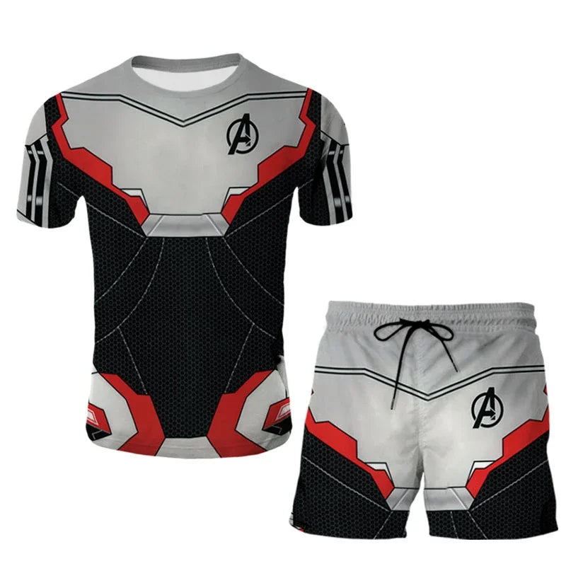 Kids Summer Tshirt Set Boys Spider-Man Trendy 2 Piece Hulk Iron Man Spiderman Outfit