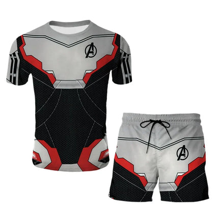 Kids Summer Tshirt Set Boys Spider-Man Trendy 2 Piece Hulk Iron Man Spiderman Outfit