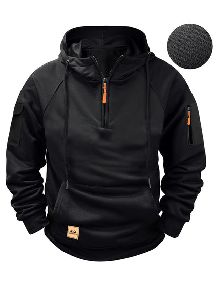 Autumn and winter men's casual sports multi zipper arm pocket hoodie pullover hooded sweatshirt sports casual sweatshirt
