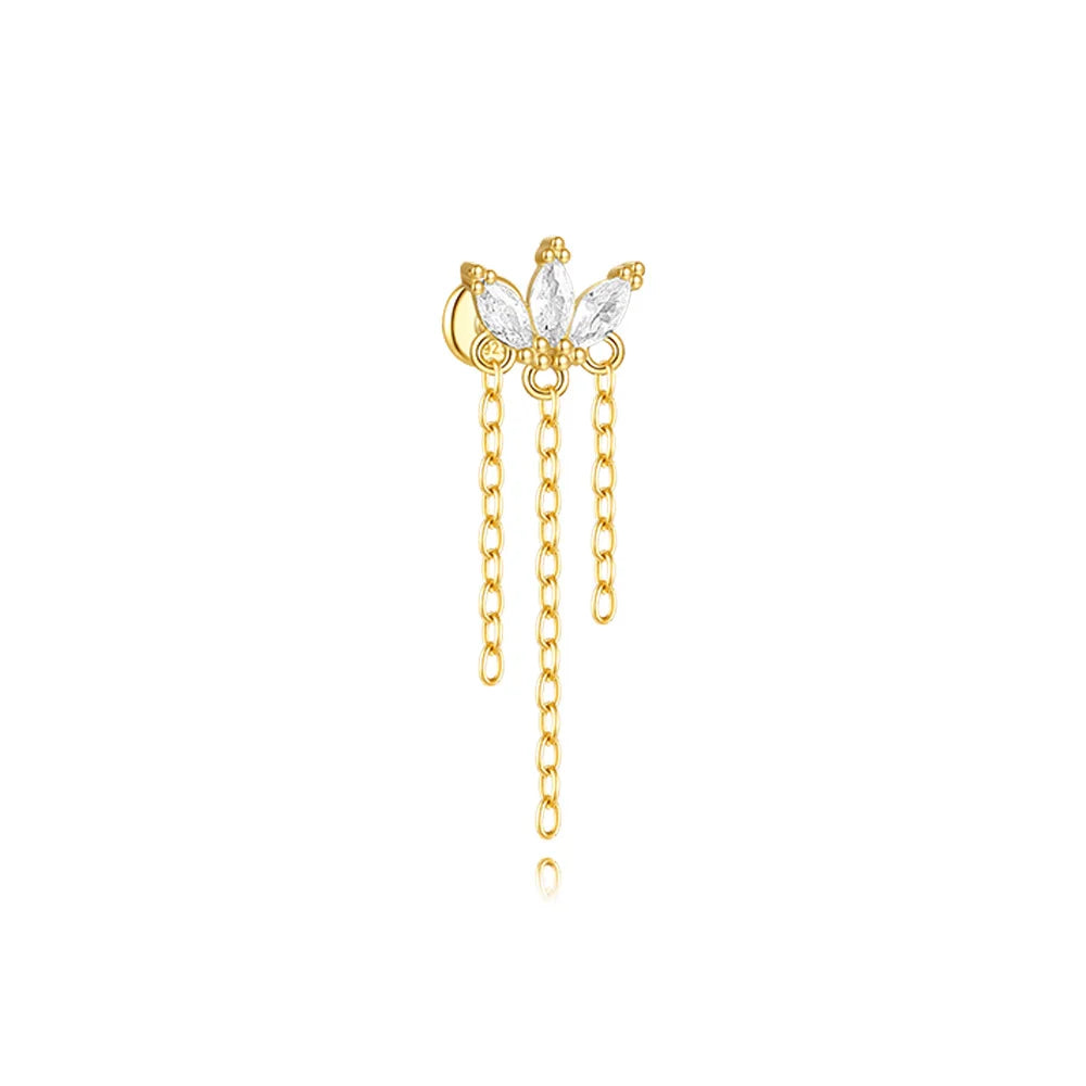 1PC 925 Sterling Silver Horse Eye Chain Tassel Zircon Drop Earrings For Women Ins Minimalism Geometric Earrings Gift