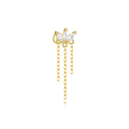 1PC 925 Sterling Silver Horse Eye Chain Tassel Zircon Drop Earrings For Women Ins Minimalism Geometric Earrings Gift