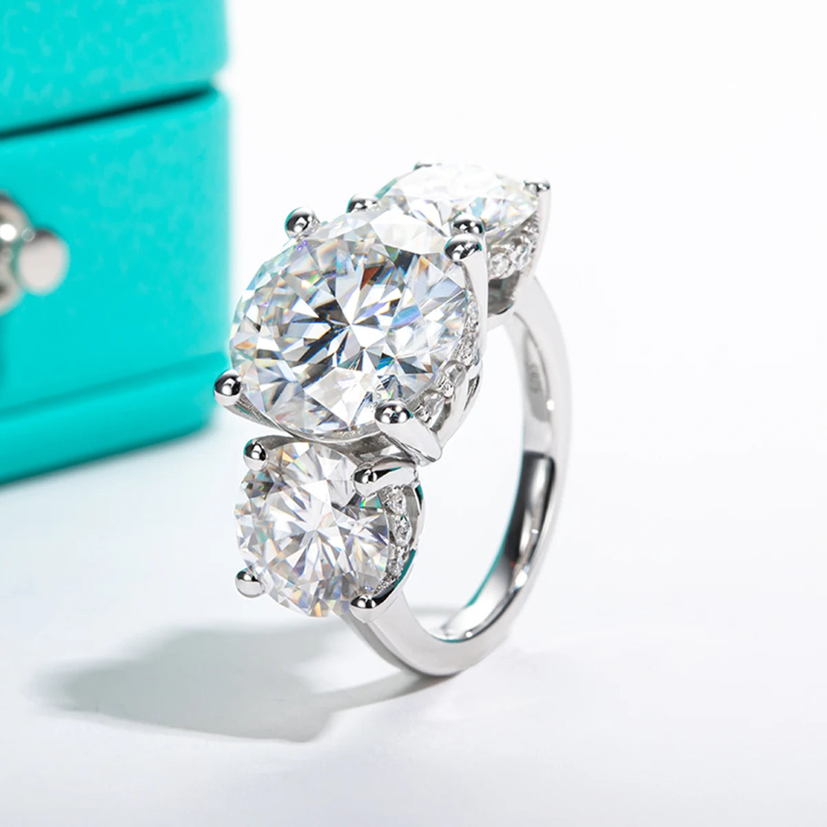 11cttw D Color Moissanite Diamond Luxurious Engagement 925 Sterling Silver Ring For Women 3 Stone Ring Customs Jewelry