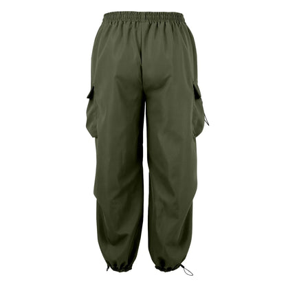 Cool Streetwear Versatile Quicky Drying Wide Leg Low Waist Drawstring Cargo Trousers Fashion Daily Casual Pockets Pants For Male
