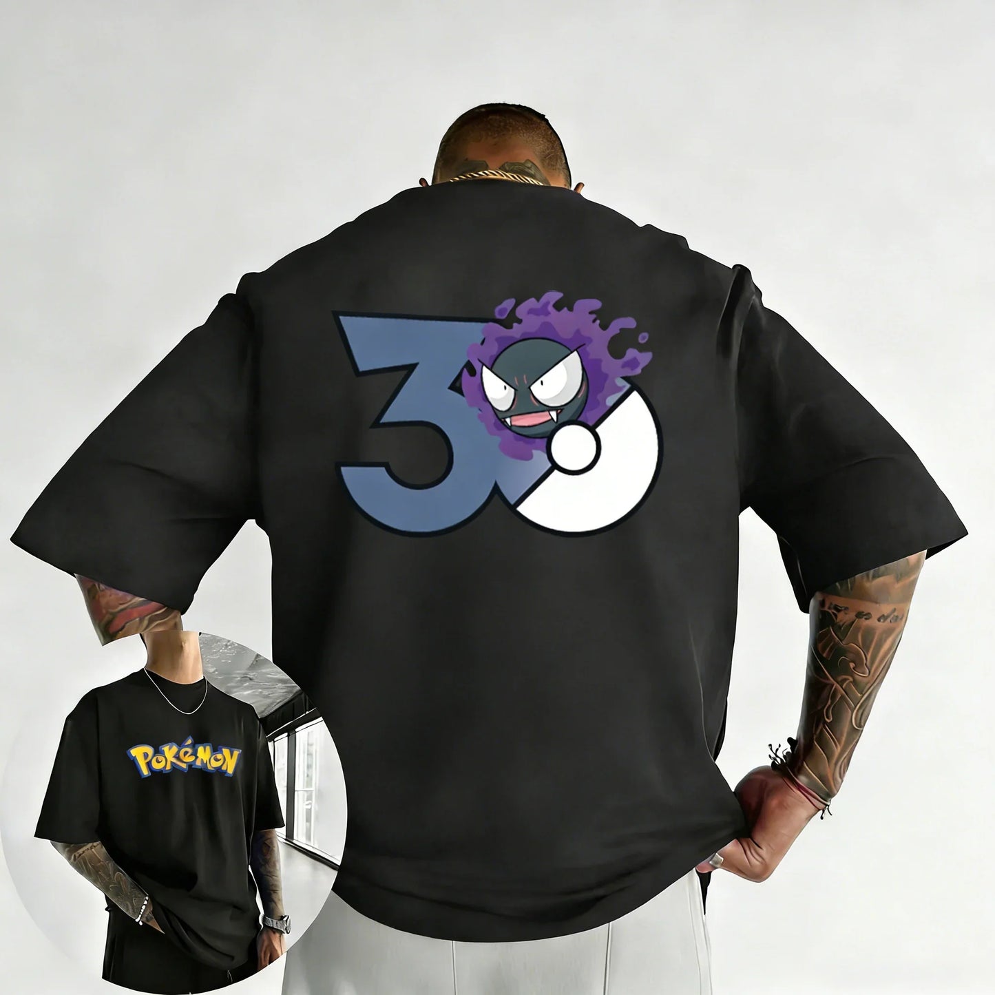 30th Anniversary Gastly Printed T-shirt Summer New Men's and Women's Loose Casual Hip Hop Trendy Short Sleeve Top